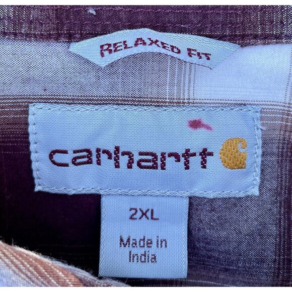 Carhartt Short Sleeve Button-Down Work Shirt Plaid Burgundy Sz. XXL - Picture 4 of 6
